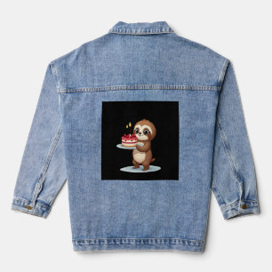 Grappige verjaardagstaart met luiaardkostuum voor  denim jacket