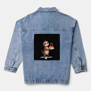 Grappige verjaardagstaart met luiaardkostuum voor  denim jacket