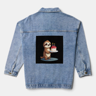 Grappige verjaardagstaart met luiaardkostuum voor  denim jacket