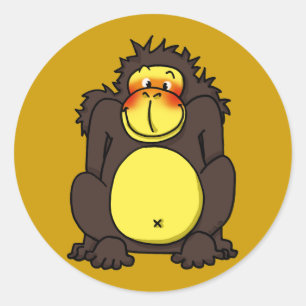 Grappige verlegen gorilla ronde sticker