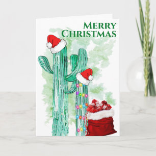 Grappige Verlichte Zuidwest Saguaro Cactus Maatwer Feestdagen Kaart