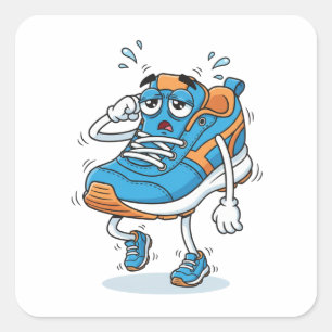 Grappige Vermoeide Hardloopschoen Cartoon Kunst St Vierkante Sticker