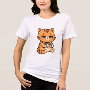 Grappige Vermoeide Kat Die Koffie Drinkt Schattige Tri-Blend Shirt