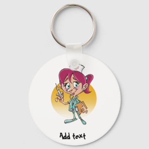 Grappige verpleegster cartoon gepersonaliseerd sleutelhanger