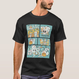 Grappige Verpleegster Halloween Blauwe Tegel T-shirt