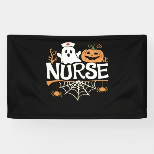 Grappige Verpleegster Halloween Ghost Design Essen Spandoek (Horizontaal)