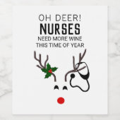 Grappige Verpleegster Kerstmis Rendier Stethoscoop Wijn Etiket (Enkel label)