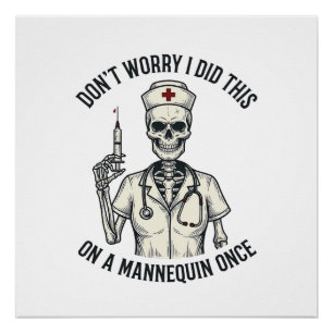 Grappige verpleegster skelet injectiespuit vintage perfect poster