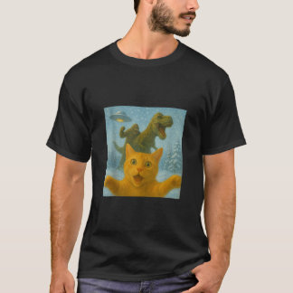 Grappige Verraste Bang Kat Selfie T Rex Dinosaur B T-shirt