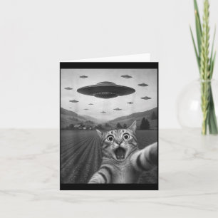 Grappige Verraste Ed Kat Selfie Met Alien Ufo Kat Kaart