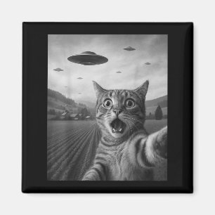 Grappige Verraste Ed Kat Selfie Met Alien Ufo Kat  Magneet