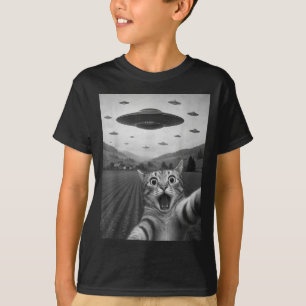 Grappige Verraste Ed Kat Selfie Met Alien Ufo Kat T-shirt