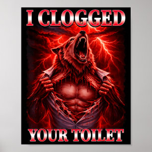 Grappige verstopte wc alpha wolf meme brainrot poster
