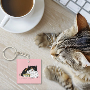 Grappige Verwende Schotse Kat Voer Kat Roze Sleutelhanger