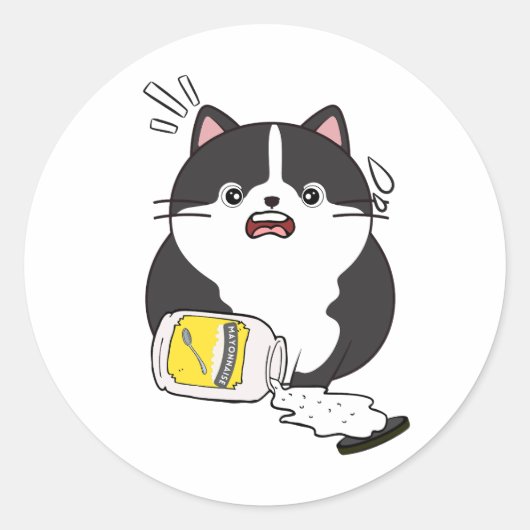 Grappige Vette Kat gemorste mayonaise Ronde Sticker (Voorkant)