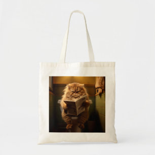 Grappige Vette Kat Leest Krant op Toilet Tote Bag