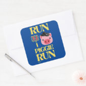 grappige vierkante sticker "RUN PIGGIE" (Envelop)