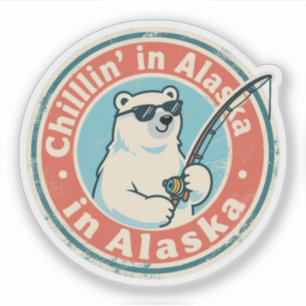 Grappige Vintage Alaska Chillen Ijsbeer Vissen Sticker