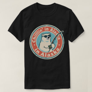 Grappige Vintage Alaska Chillen Ijsbeer Vissen T-shirt