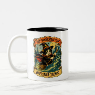 Grappige Vintage Gotische Heks Kat Halloween Tweekleurige Koffiemok