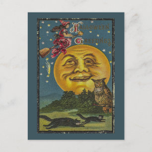Grappige vintage Halloween-illustratie van een uil Briefkaart