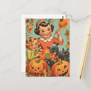 Grappige Vintage Halloween Meisjes Briefkaart