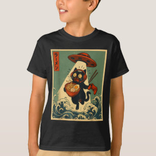 Grappige Vintage Japanse Anime Kat Gamer Ramen Ufo T-shirt