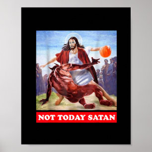Grappige vintage Jezus vs Satan Sketll - Niet vand Poster
