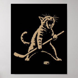 Grappige vintage kat speelt ijshockeypuck Cool Spo Poster