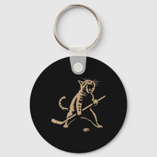 Grappige vintage kat speelt ijshockeypuck Cool Spo Sleutelhanger