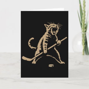 Grappige vintage kat speelt ijshockeypuck koele sp kaart