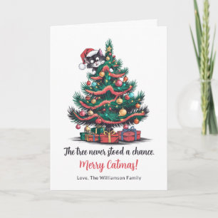 Grappige Vintage Kat Vouwbare Kerstkaart Feestdagen Kaart