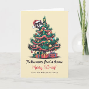 Grappige Vintage Kat Vouwbare Kerstkaart  Feestdagen Kaart