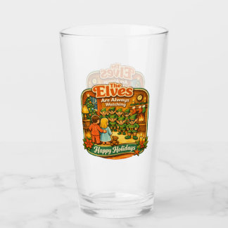 Grappige Vintage Kerstelfjes Kijken Altijd Toe Glas