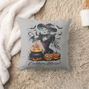 Grappige vintage ketel gezegende heks Halloween Kussen