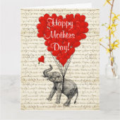grappige vintage olifantsmoederdag kaart (Gele Bloem)