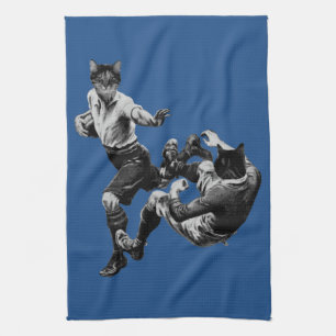 grappige vintage rugby het spelen katten theedoek