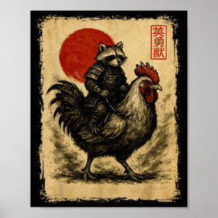 Grappige vintage wasbeer haan kip Japanse Uki Poster