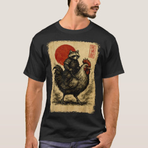 Grappige Vintage Wasbeer Haan Kip Japanse Uki T-shirt