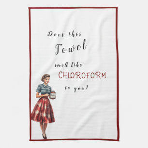 Grappige vintage waterverf vrouw met chloroform theedoek