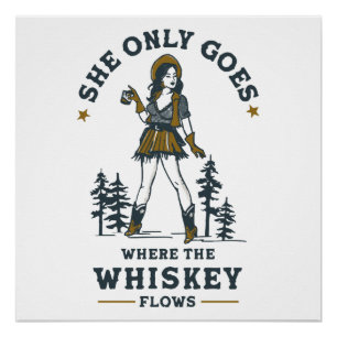 Grappige vintage western cowgirl whisky liefhebber perfect poster