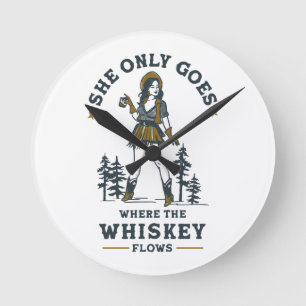 Grappige vintage western cowgirl whisky liefhebber ronde klok