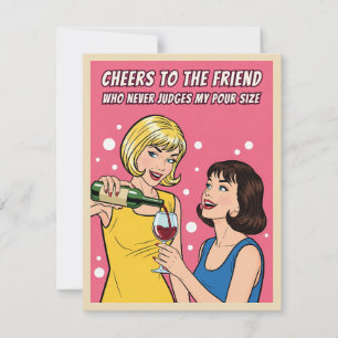 Grappige vintage wijn humor beste vriend pop art k feestdagenkaart