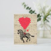 Grappige vintage zebra & hartballons briefkaart (Staand voorkant)