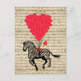 Grappige vintage zebra & hartballons briefkaart