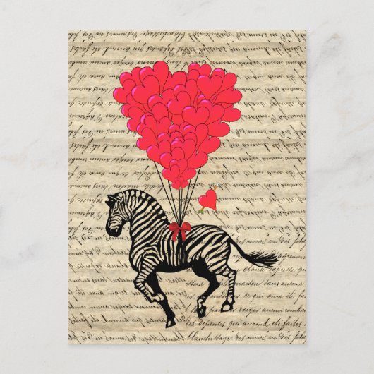 Grappige vintage zebra & hartballons briefkaart (Voorkant)