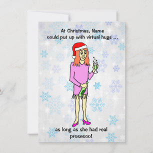 Grappige Virtuele Knuffels Prosecco Vrouw Kerstmis Feestdagenkaart