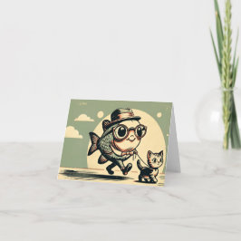 Grappige vis en kat wenskaart kaart