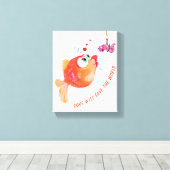 Grappige vis en worm canvas print (Insitu (Houten vloer))