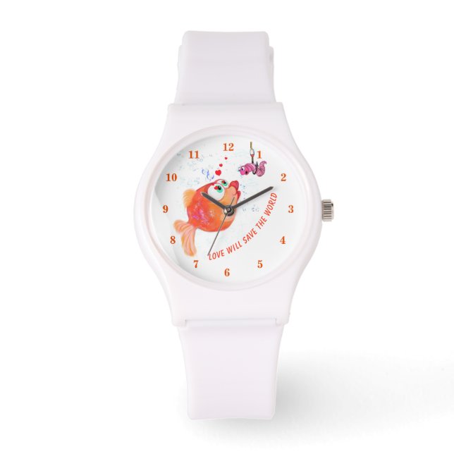 Grappige vis en worm horloge - aangepaste tekst (Voorkant)
